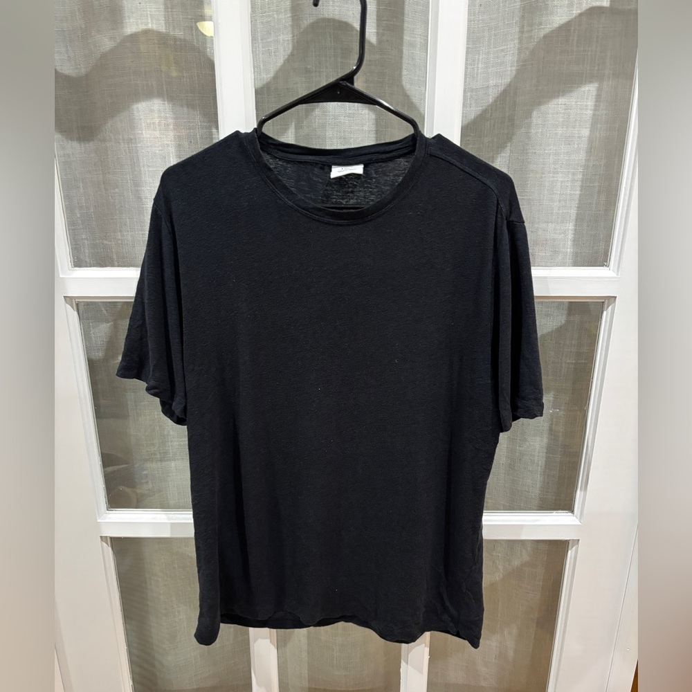 Mango Navy Linen Short Sleeve Tee